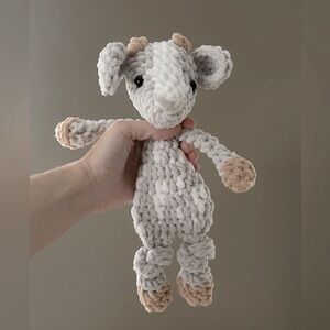 Handcrafted crochet goat knotted snuggler lovey